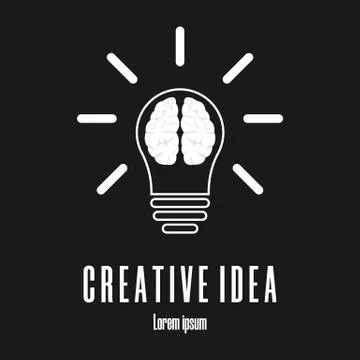Icon of brain in lightbulb. Creative idea logo template. Clean and modern vector Stock Illustration