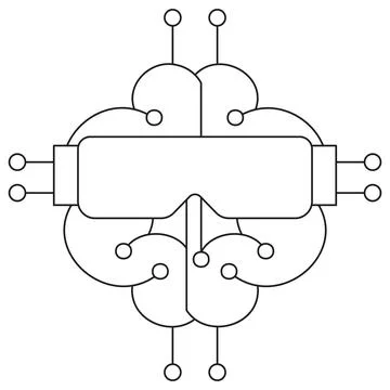 Icon of a brain with VR headset and circuit elements Illustrazione stock