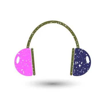 Icon bright headphones, covered in white grit Illustrazione stock