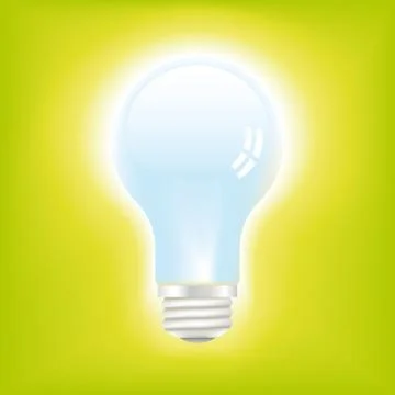 Icon of a bright light bulb over green background. Stock Illustration