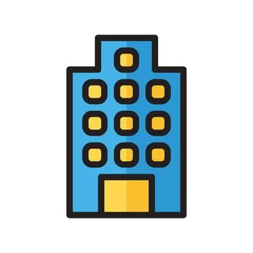 Icon building flat line style pixel perfect. Stock Illustration