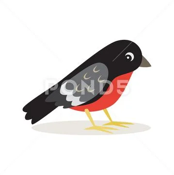 Icon of bullfinch with red breast in profile isolated Stock Illustration