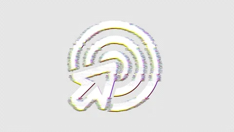 Icon bullseye pointer is distorted. Glitch. Noise, chromatic aberration, Video stock 305893907