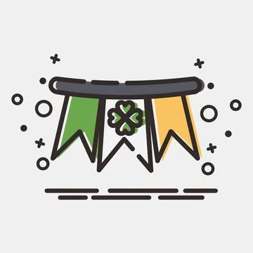 Icon bunting with clover. St. Patrick's Day celebration elements. Icons in .. Illustrazione stock