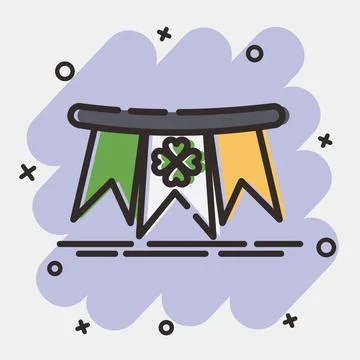 Icon bunting with clover. St. Patrick's Day celebration elements. Icons in .. Illustrazione stock