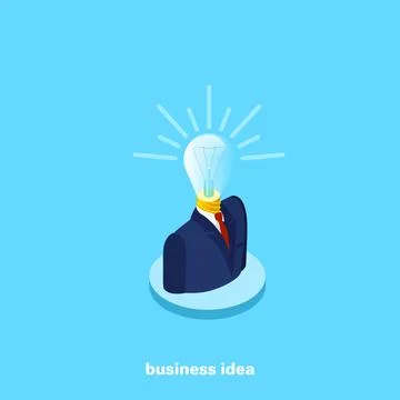 Icon of a businessman with a lightbulb instead of a head, isometric image Stock Illustration