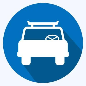 Icon Cab - Long Shadow Style - Simple illustration,Editable stroke Stock Illustration
