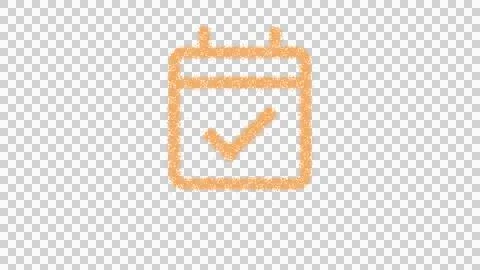 Icon calendar check is made of yellow grains of sand. Some grains of sand fall Illustration
