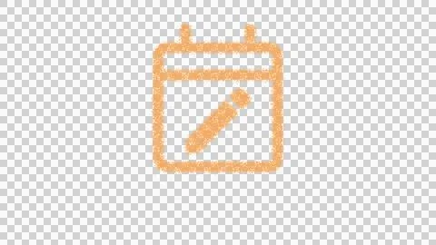 Icon calendar edit is made of yellow grains of sand. Some grains of sand fall Illustration