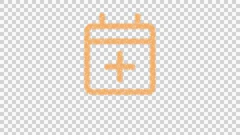 Icon calendar plus is made of yellow grains of sand. Some grains of sand fall Illustration