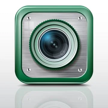 Icon camera, metal structure, green case. Vector Stock Illustration