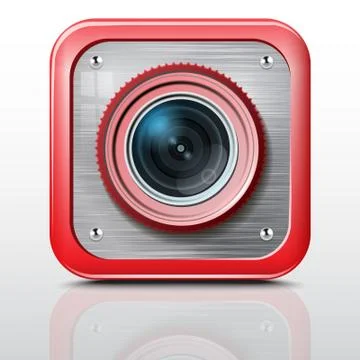 Icon camera, metal structure, red case. Vector Stock Illustration
