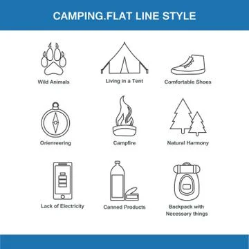 Icon camping flat line style Stock Illustration