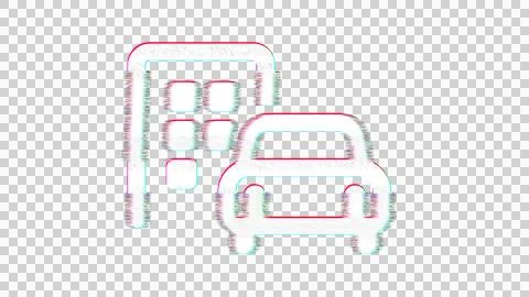 Icon car building is distorted. Glitch. Noise, chromatic aberration, geometric Ilustración de archivo