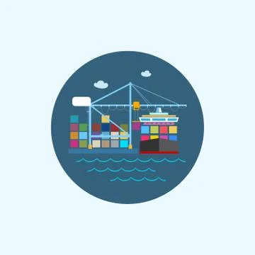 Icon with cargo container ship and cargo crane Stock-Illustration