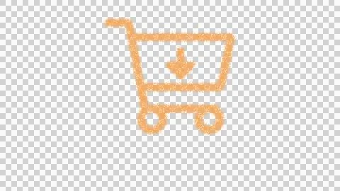 Icon cart arrow down is made of yellow grains of sand. Some grains of sand fall Stock Illustration