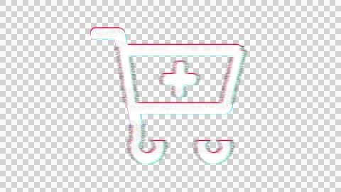 Icon cart plus is distorted. Glitch. Noise, chromatic aberration, geometric Stock-Illustration