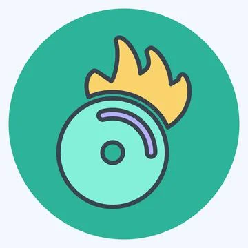Icon CD on Fire. suitable for music symbol. color mate style. simple design e 스톡 일러스트