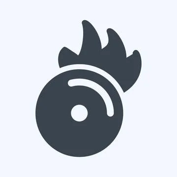 Icon CD on Fire. suitable for music symbol. glyph style. simple design editab 스톡 일러스트