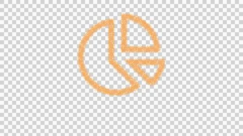 Icon chart pie is made of yellow grains of sand. Some grains of sand fall down. Stock Illustration