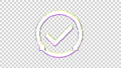 Icon check circle is distorted. Glitch. Noise, chromatic aberration, geometric Illustrazione stock