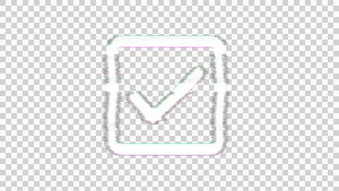 Icon check square is distorted. Glitch. Noise, chromatic aberration, geometric Illustrazione stock