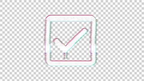Icon check square is distorted. Glitch. Noise, chromatic aberration, geometric Illustrazione stock