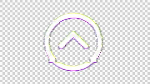 Icon chevron circle up is distorted. Glitch. Noise, chromatic aberration, Illustrazione stock