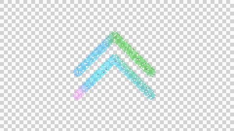 Icon chevron double up is made up of LED square shapes. There are bright diodes Illustrazione stock