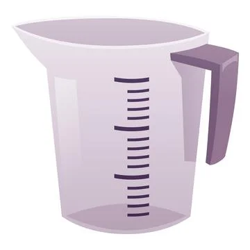 An icon of a clear, empty plastic measuring cup with a spout and handle. Stock Illustration