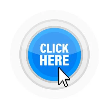 Icon with click here 3D button on white background for web marketing design.  Illustrazione stock