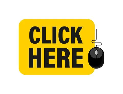 Icon with click here 3D button on white background for web marketing design.  Illustrazione stock