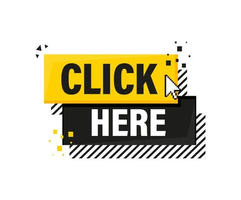 Icon with click here 3D button on white background for web marketing design.  Illustrazione stock