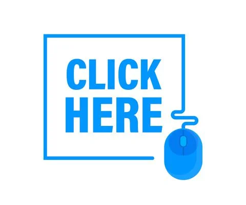 Icon with click here 3D button on white background for web marketing design.  Stock Illustration