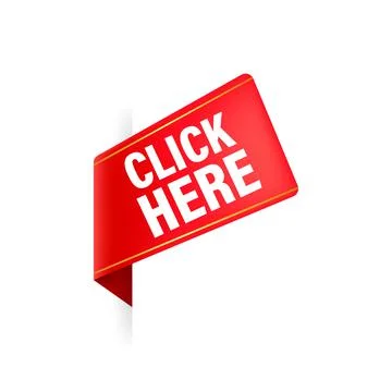 Icon with click here red ribbon on white background for web marketing design. 库存插图