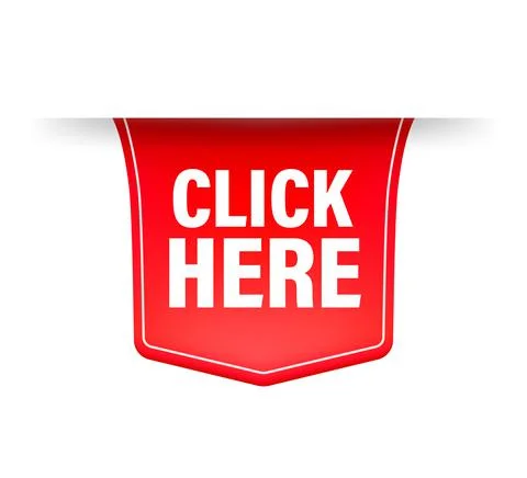 Icon with click here red ribbon on white background for web marketing design. 库存插图