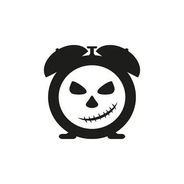 Icon clock alarm with a skull, vector Stock Illustration