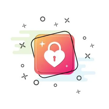 Icon of the closed lock in the form of a heart. Purple square button. Flat de Stock Illustration