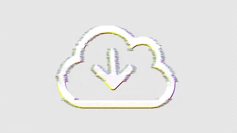Icon cloud download is distorted. Glitch. Noise, chromatic aberration, geometric Stock Footage 305893664