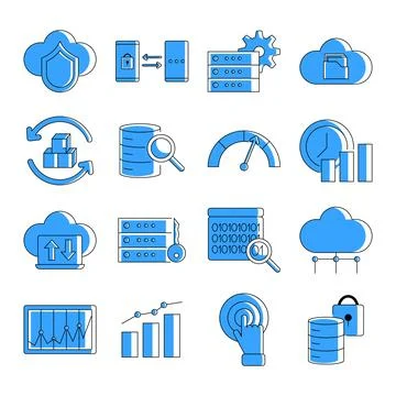 Icon cloud hosting. Computing symbols. Outline web data server. VPS tech support Stock Illustration