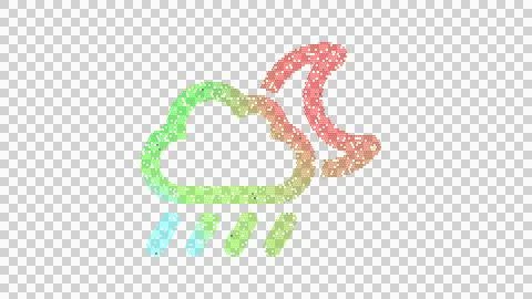Icon cloud moon rain is made up of LED square shapes. There are bright diodes Stock Illustration