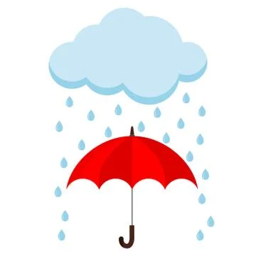 Icon of cloud, rain and opened red umbrella cane in the rain. Illustrazione stock