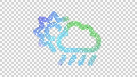 Icon cloud sun rain is made up of LED square shapes. There are bright diodes and Stock Illustration