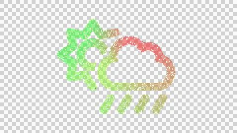 Icon cloud sun rain is made up of LED square shapes. There are bright diodes and Stock Illustration