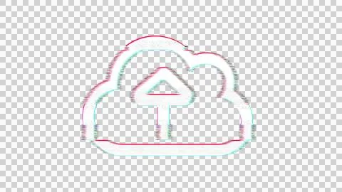 Icon cloud upload is distorted. Glitch. Noise, chromatic aberration, geometric Stock Illustration