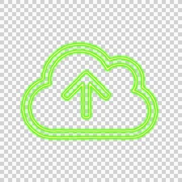 Icon cloud upload from the flow of energy of green color. Shimmering neon Stock Illustration