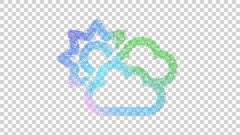 Icon clouds sun is made up of LED square shapes. There are bright diodes and Illustrazione stock
