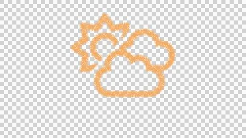 Icon clouds sun is made of yellow grains of sand. Some grains of sand fall down. Stock Illustration