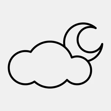 Icon cloudy night. Weather elements symbol. Icons in line style. Good for p.. イラスト素材