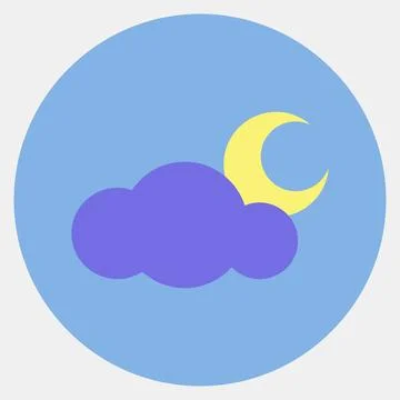 Icon cloudy night. Weather elements symbol. Icons in color mate style. Good.. イラスト素材